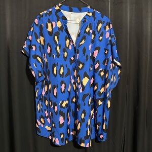 Vibrant Blue Leopard Print Women's Top size 4XL